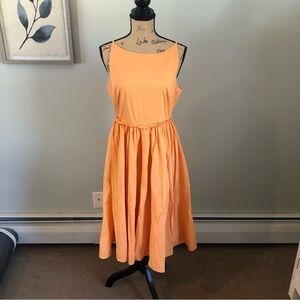 LOVE BONITO AYRIA PLEATED SLEEVELESS BOAT NECK BUTTERNUT ORANGE MIDI DRESS US8/L